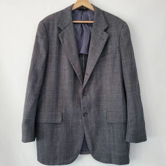 Vintage Southwick Roderick St. John's wool blazer jacket gray plaid size 43 T - Picture 1 of 9